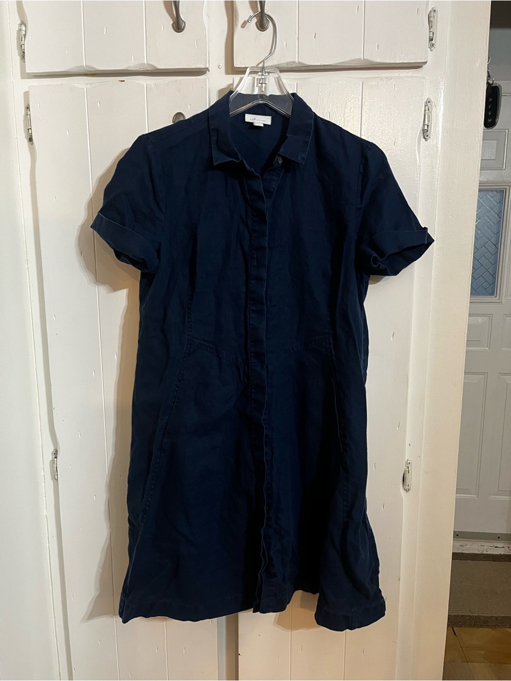 J. Jill Navy Collared Short Sleeve Shirt Dress
